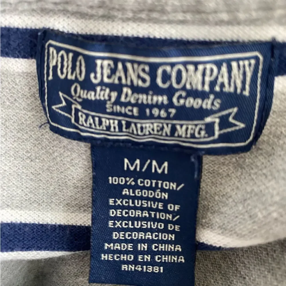 Ralph Lauren Striped Polo Short Sleeve Shirt Gray Blue SZ M